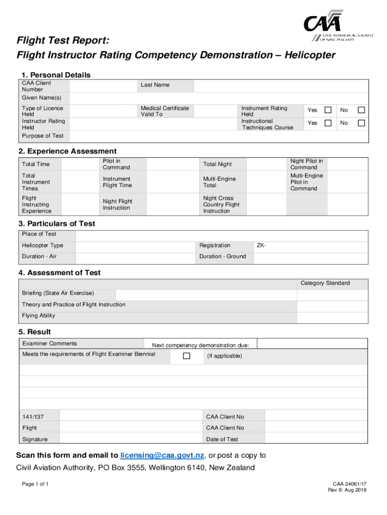 Flight Instructor Rating Competency Demonstration Helicopter  Form