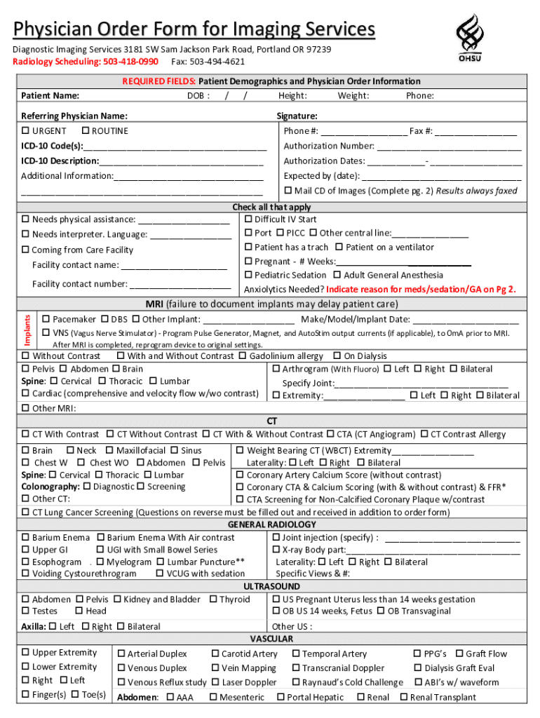  Ohsu Imaging Order Form Fill Online, Printable, Fillable, 2023-2024