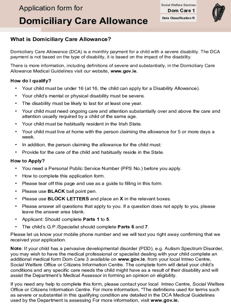  Domiciliary Care Allowance Form Download Fill Out &amp;amp; Sign 2023