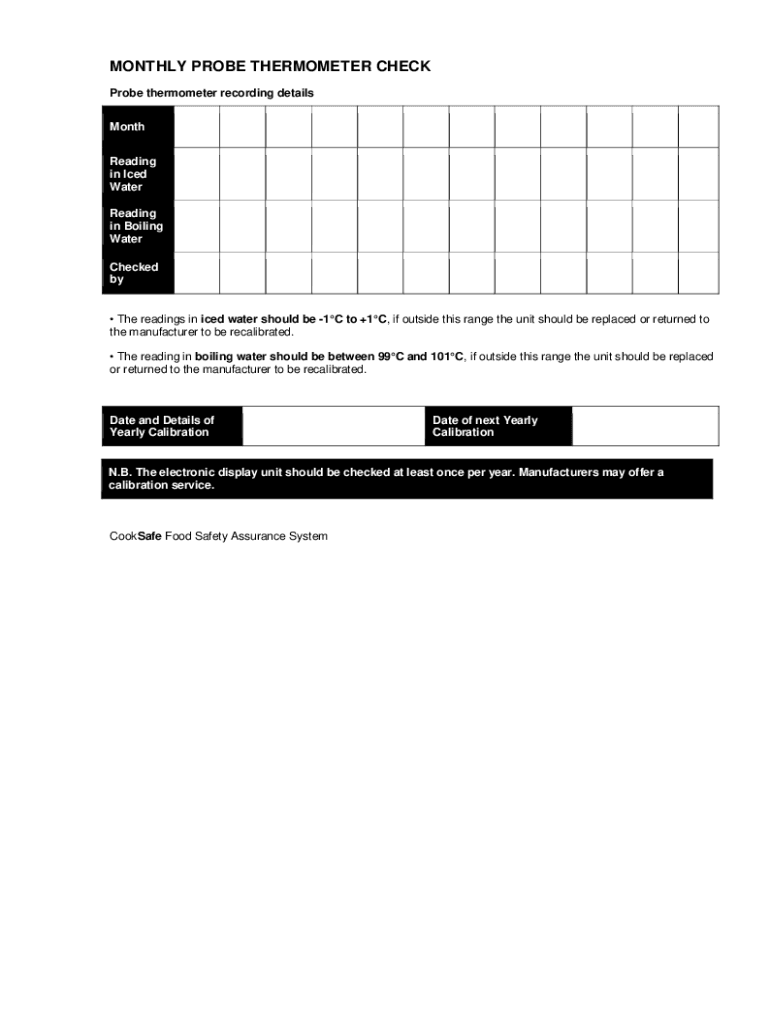 Monthly Probe Thermometer Check Fill Out &amp;amp; Sign Online  Form