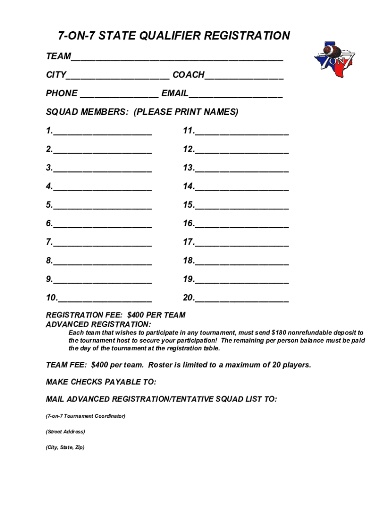 7 on 7 STATE QUALIFIER REGISTRATION  Form