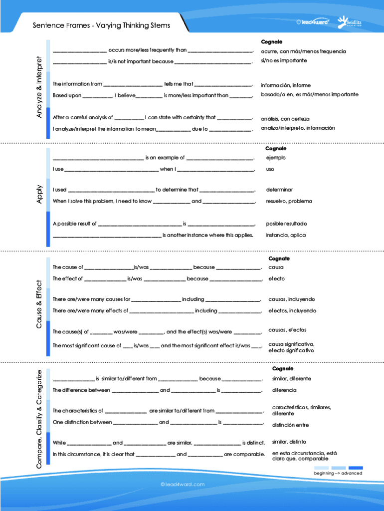 26 Sentence Stems for Higher Level Conversation in the  Form