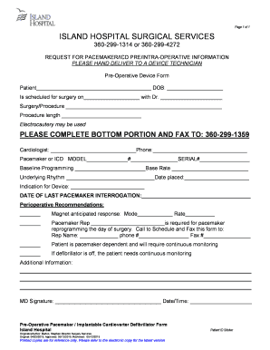 Pre Operative Pacemaker Implantable Cardioverter Defibrillator Form