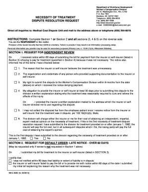  WKC 9380, Necessity of Treatment Dispute Resolution Request This Form is to Request an Independent Review Dwd Wisconsin 2017