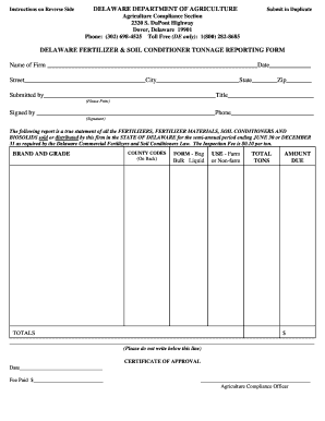 Fertilizer Tonnage Reporting Form DOC Dda Delaware