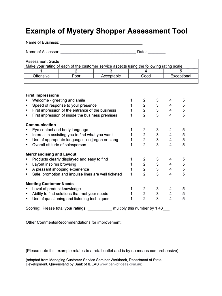 Mystery Shopper Assessment Form