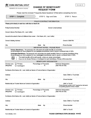 Cuna Mutual Group Change of Beneficiary Request Form