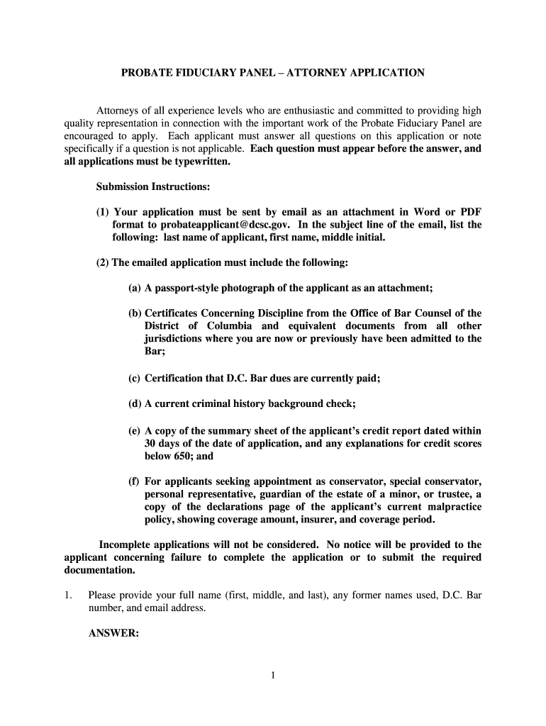 Probate Fiduciary Panel  Form