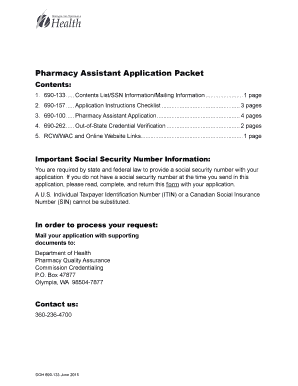Pharmacy Assistant Application Packet Doh Wa 2014
