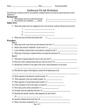 Earthworm Worksheet PDF  Form