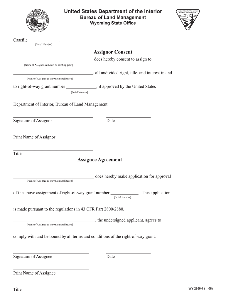  Assignor Consentassignee Agreement Form  Blm 2008