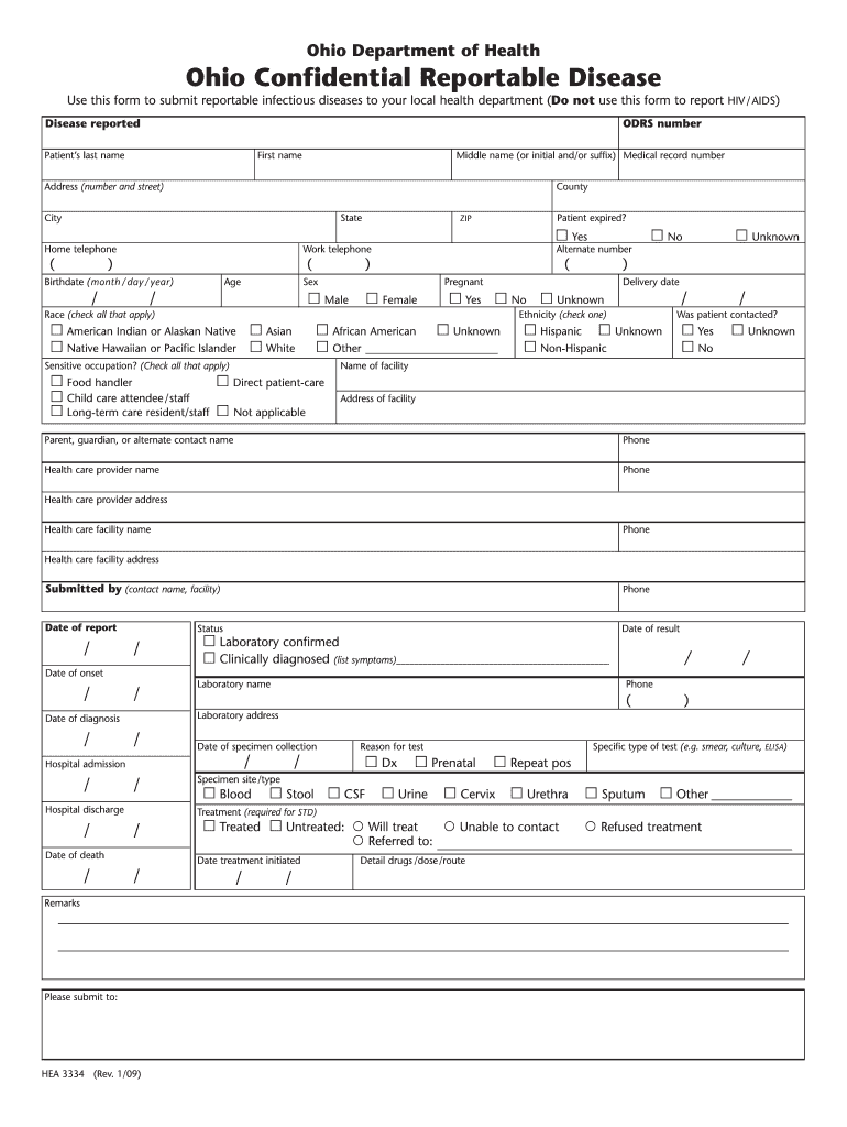 Ohio Confidential Reportable Disease Form