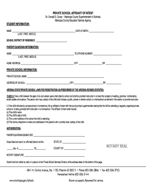 Homeschool Affidavit Maricopa County  Form