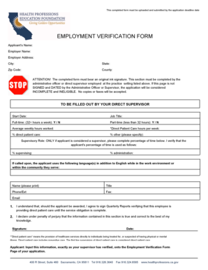 Oshpd Employment Verification Form