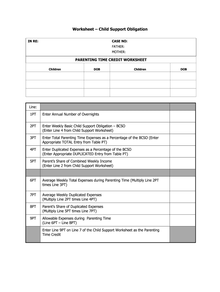 Indiana Parenting Worksheet  Form