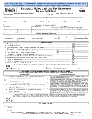  Form 6MB Nebraska Sales and Use Tax Statement for Motorboat 2014