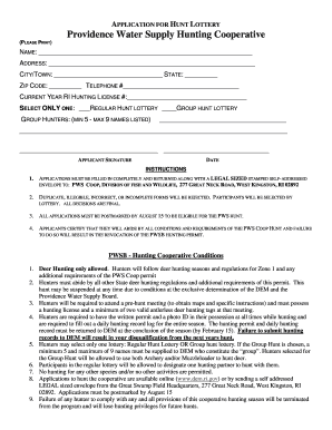 Providence Water Supply Hunting  Form