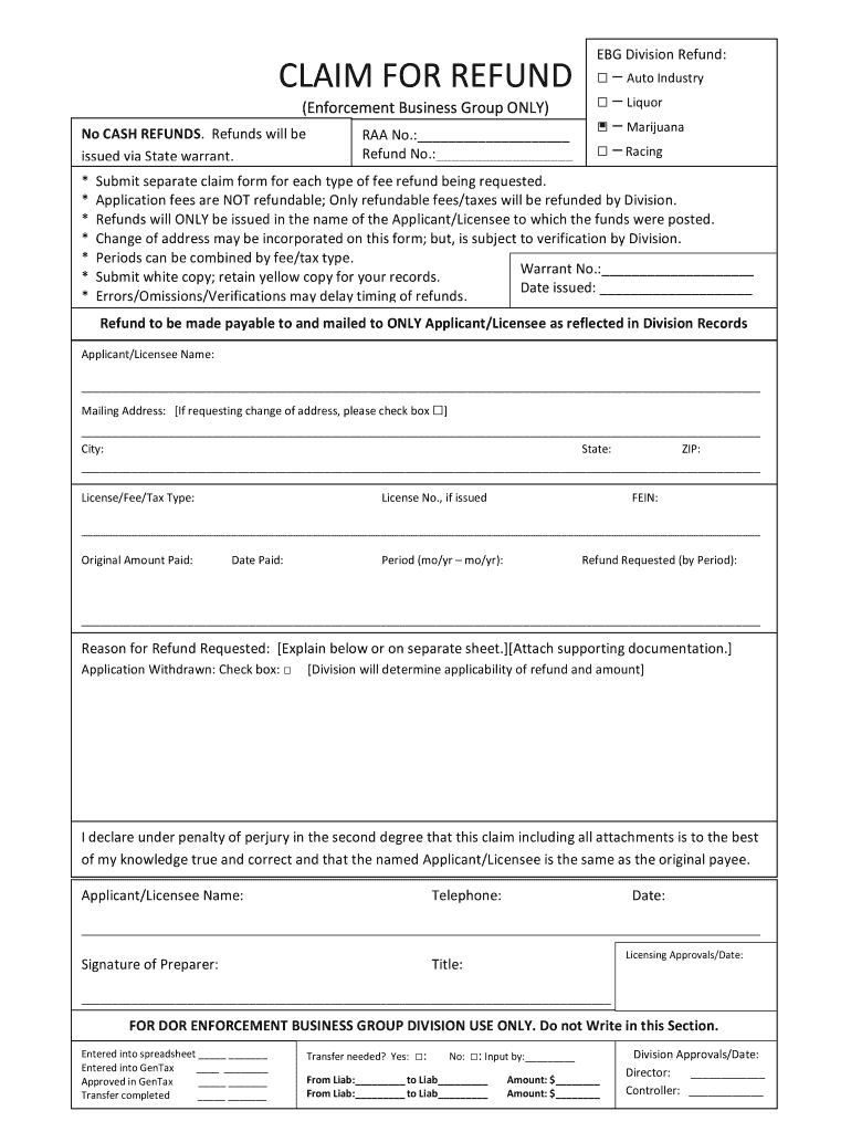 EBG CLAIM for REFUND  Colorado Gov  Colorado  Form