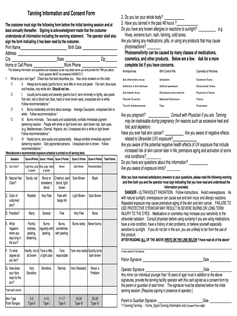 Tanning Consent  Form