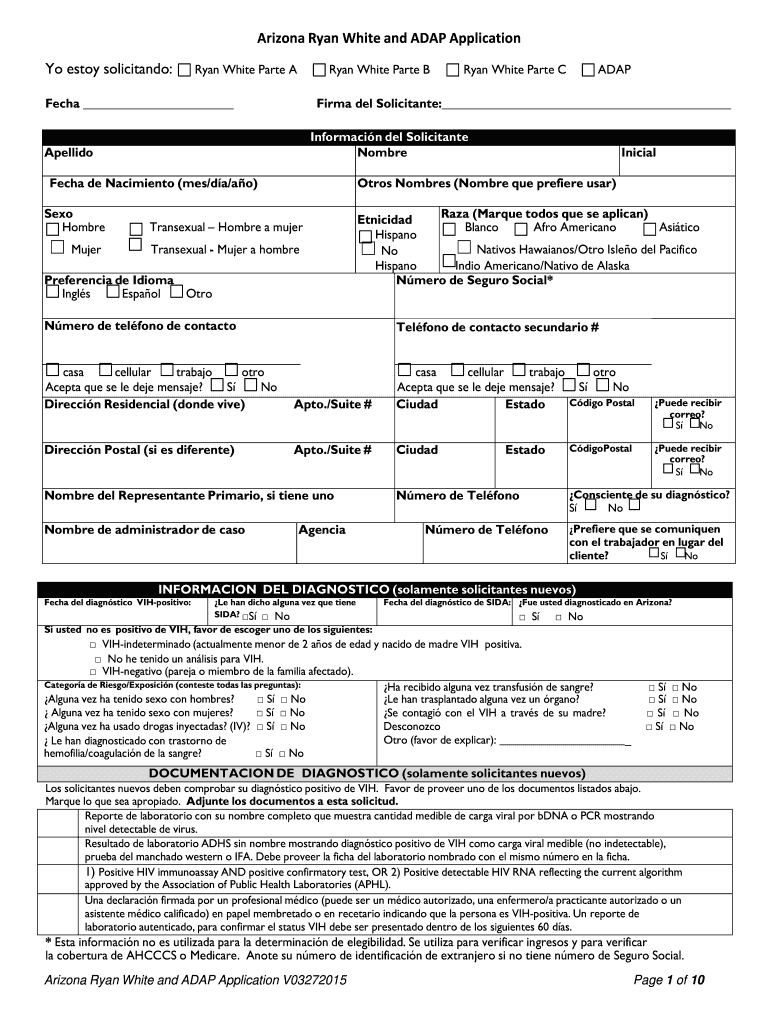 Arizona AIDS Drug Assistance Program New Applicant Eligibility Form  Azdhs