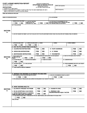 FLEET LICENSE INSPECTION REPORT SECTION a SECTION B Ct  Form