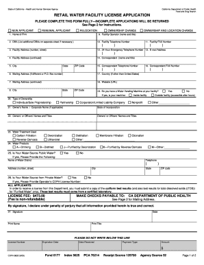 Retail Water Facility License Application Cdph Ca  Form