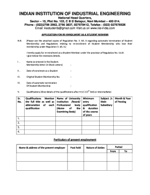 Re Enrollment Form Indian Institution of Industrial Engineering