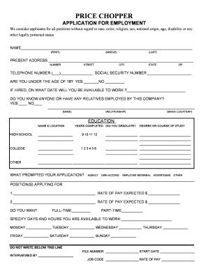 Price Chopper Application PDF  Form