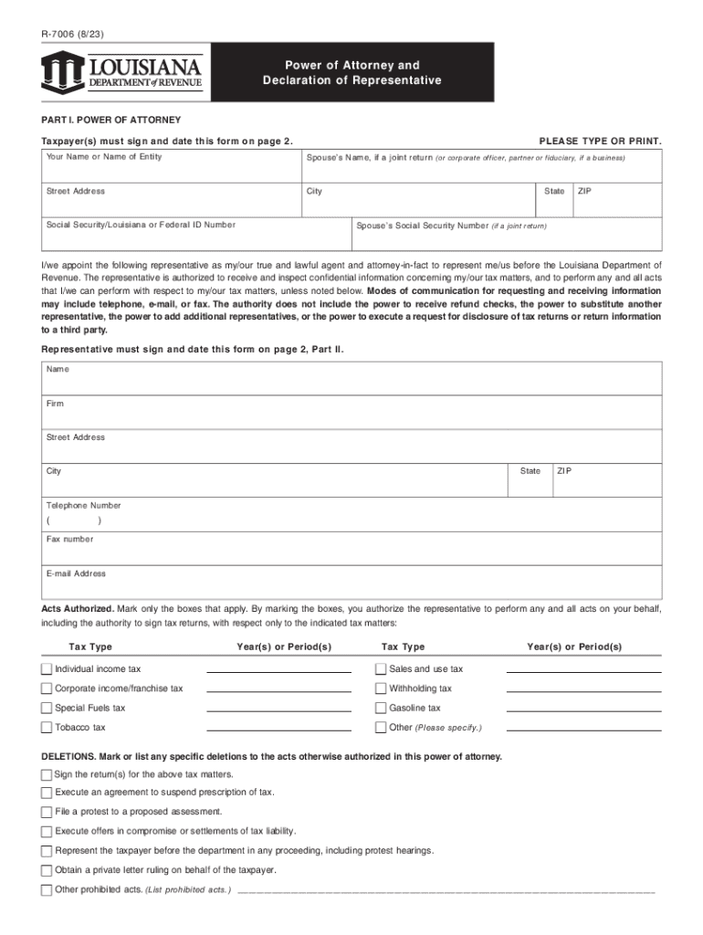  Louisiana Tax Power of Attorney Form R 7006 PDF 2023-2024