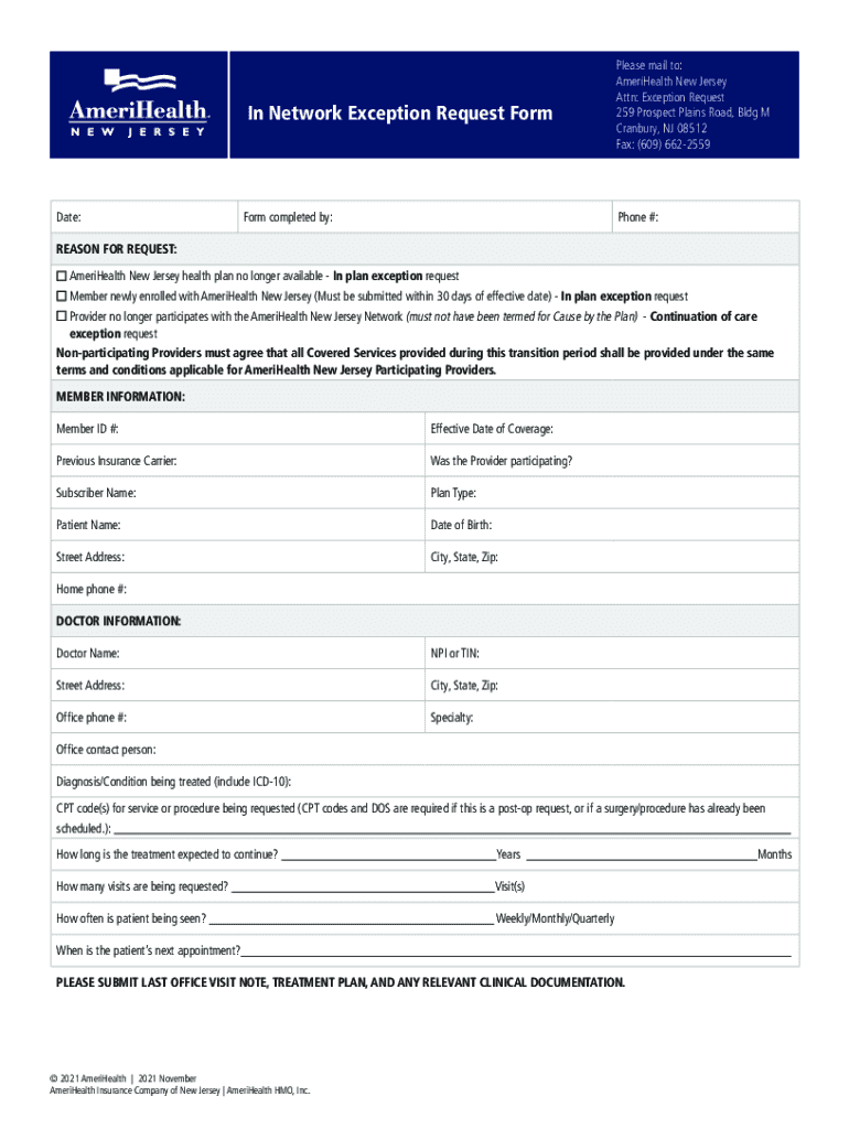 Fillable Online in Network Exception Request Form