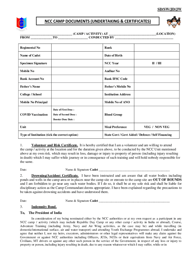 NCC Camp Documents  Form
