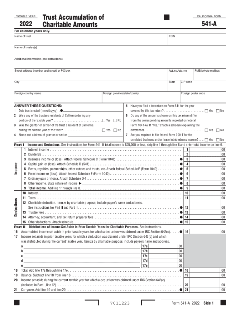  California Form 541 a Trust Accumulation of Charitable Amounts California Form 541 a Trust Accumulation of Charitable Amounts 2022-2024