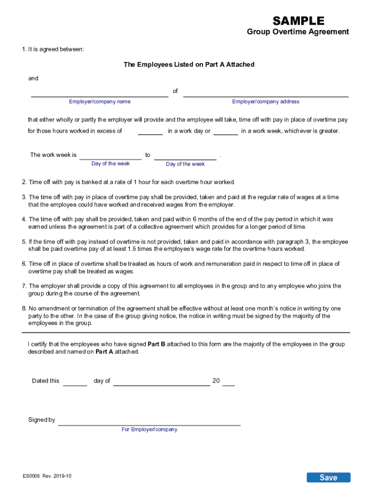 Group Overtime Agreement ES0005 1 PDF  Form