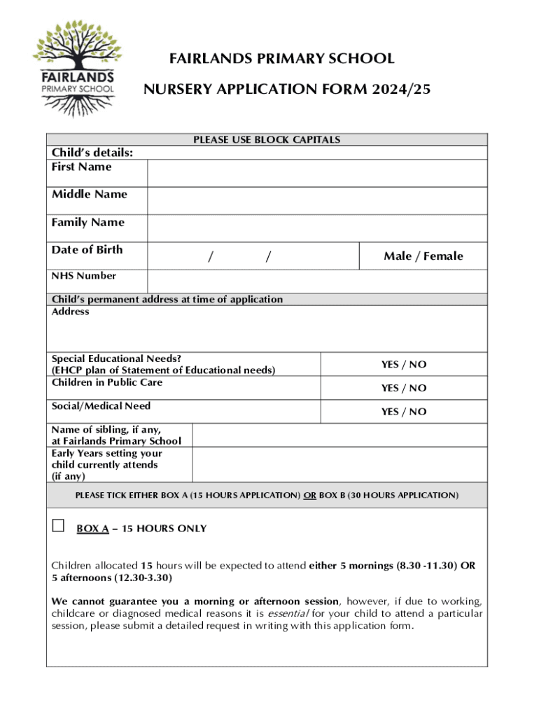 Nursery Application Form Fill Online, Printable, Fillable