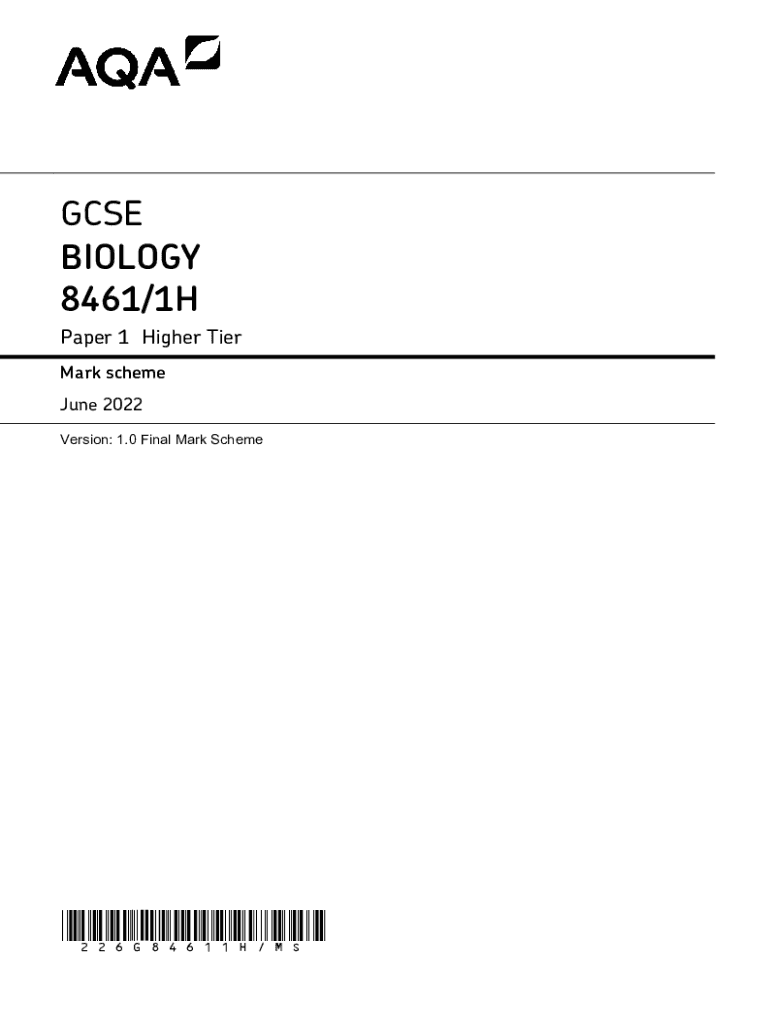  Aqa BIOLOGY PAPER 1higher Final Marking Scheme June 2022-2024