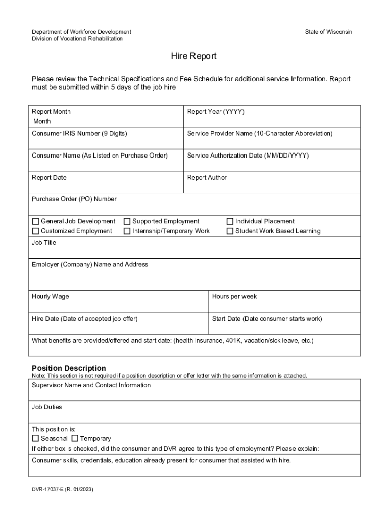 DVR 17037 E, Job Hire Report  Form