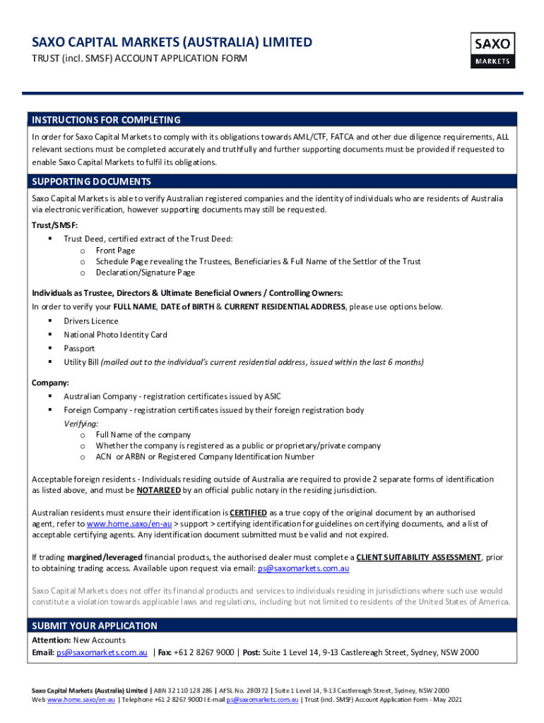 Saxo Capital Markets Australia Limited Institutional Forms