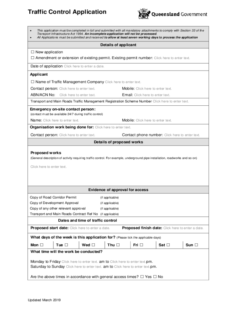 Traffic Control Application Form