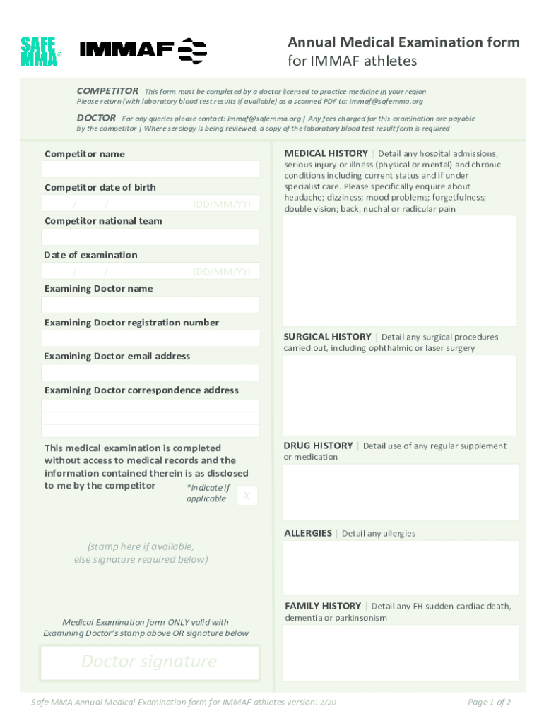  IMMAF Annual Medical Examination Form Feb Version DOCX 2020-2024