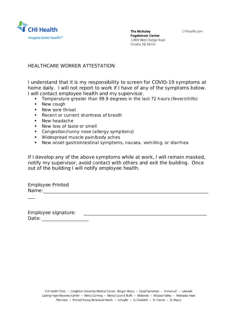 CHI Health Letterhead Form