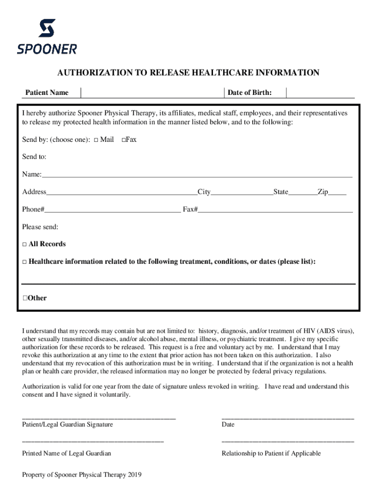 SPOONER PHYSICAL THERAPY  Form