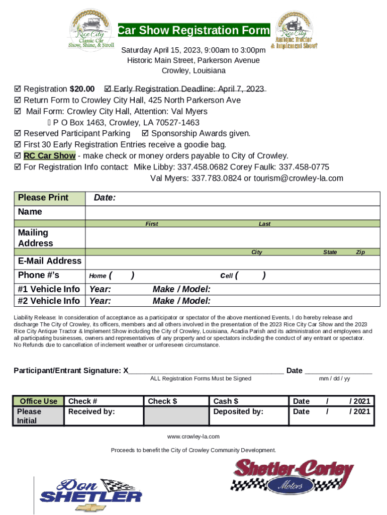  Fillable Online Classic Car Show Pre Registration Form 2023-2024