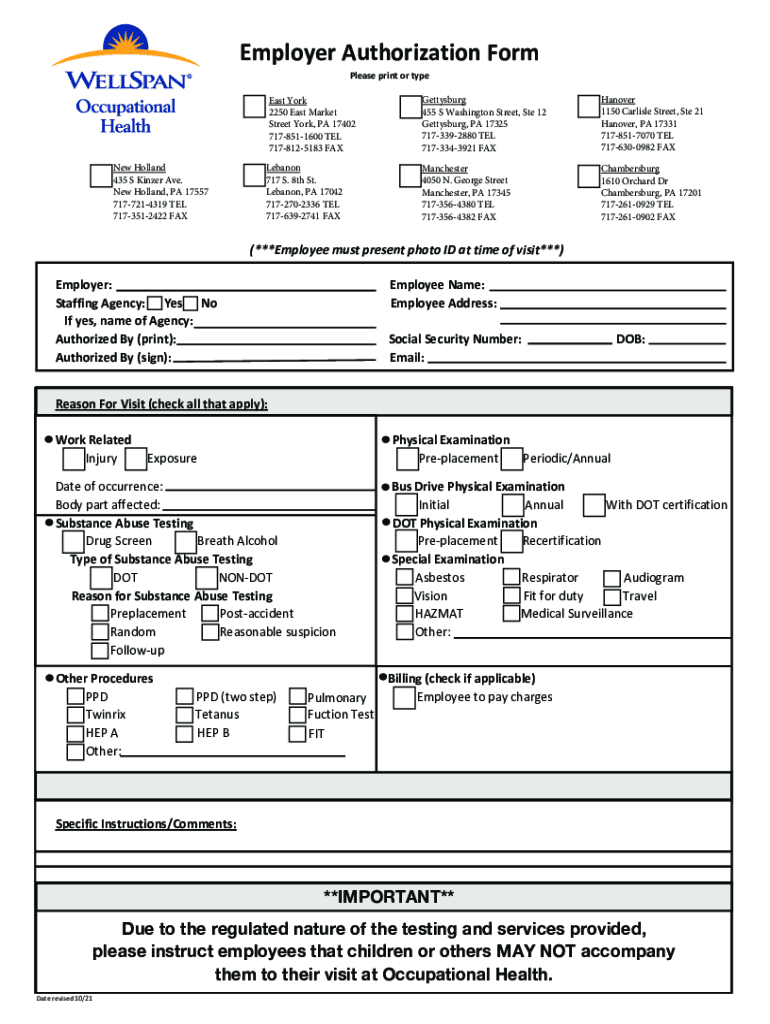 WellSpan New Holland Health Center  Form