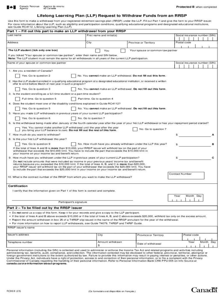 RC96 Lifelong Learning Plan LLP Request to Canada Ca  Form