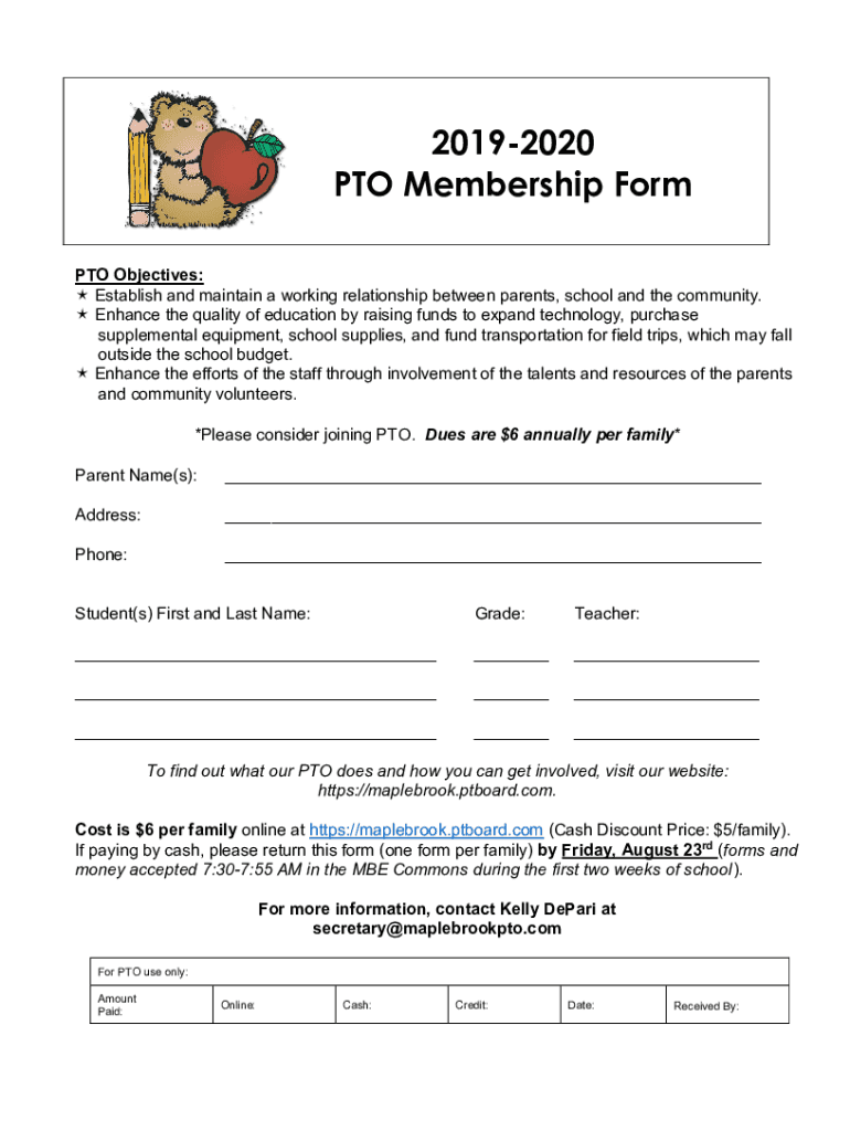  the Purpose of the Parent Teacher Organization PTO 2019-2024