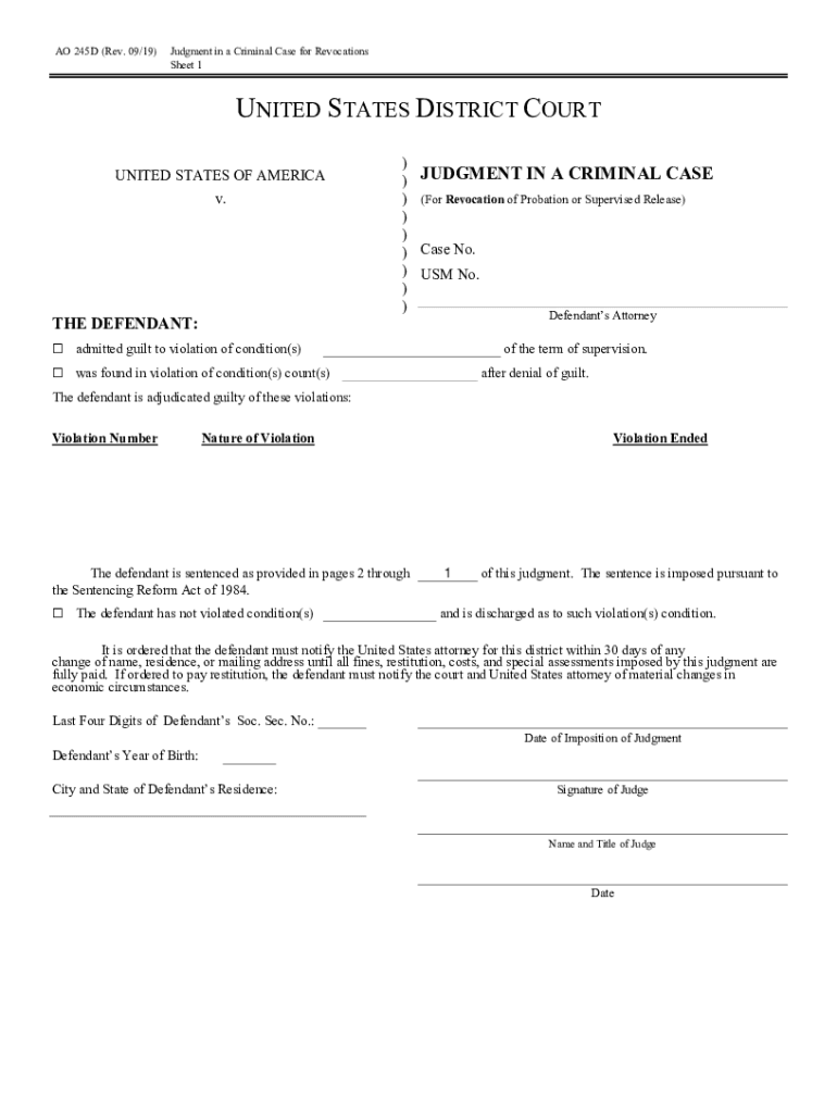For Revocation of Probation or Supervised Release  Form