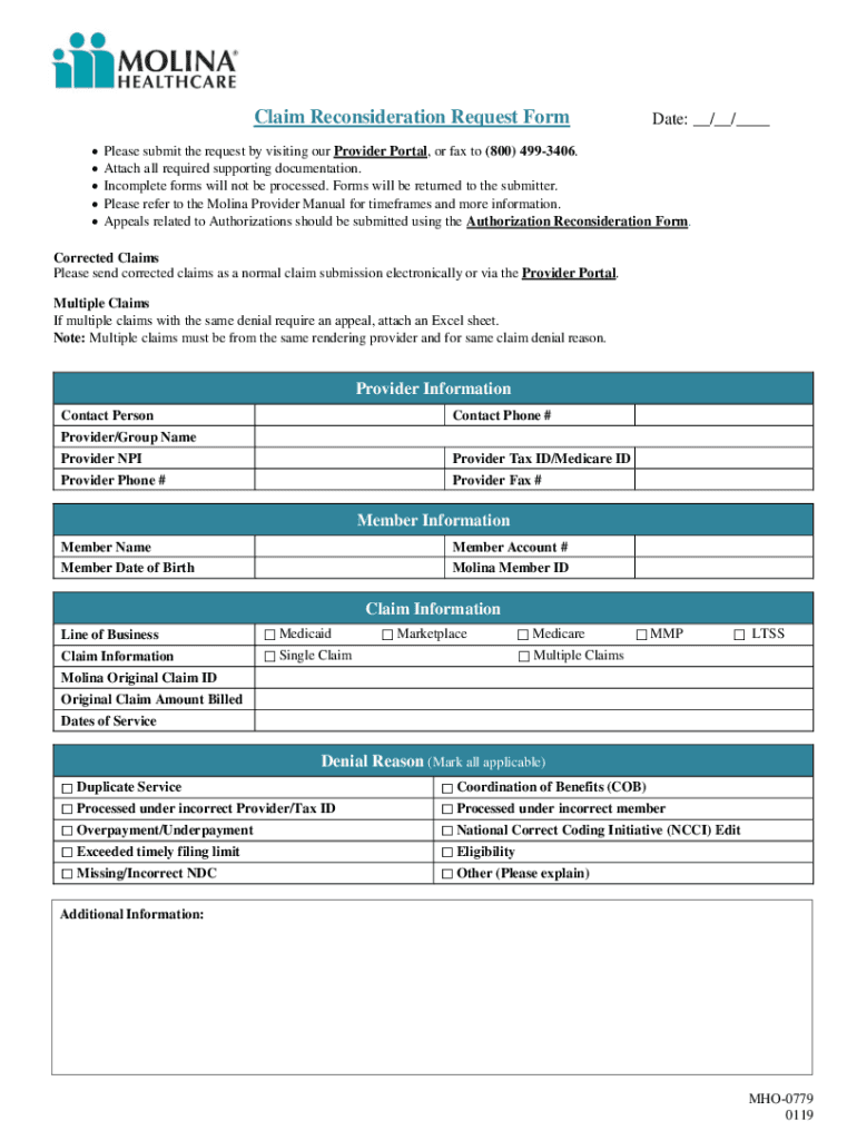 Claim Reconsideration Request Form Non Clinical