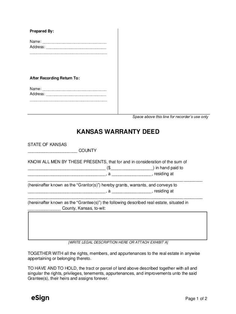 Kansas Warranty Deed Pre Built Template  Form