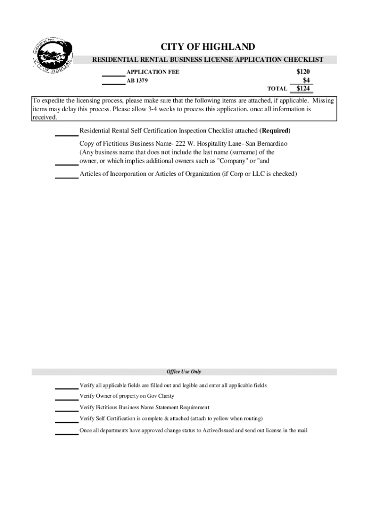  RESIDENTIAL RENTAL BUSINESS LICENSE APPLICATION CHECKLIST 2022-2024