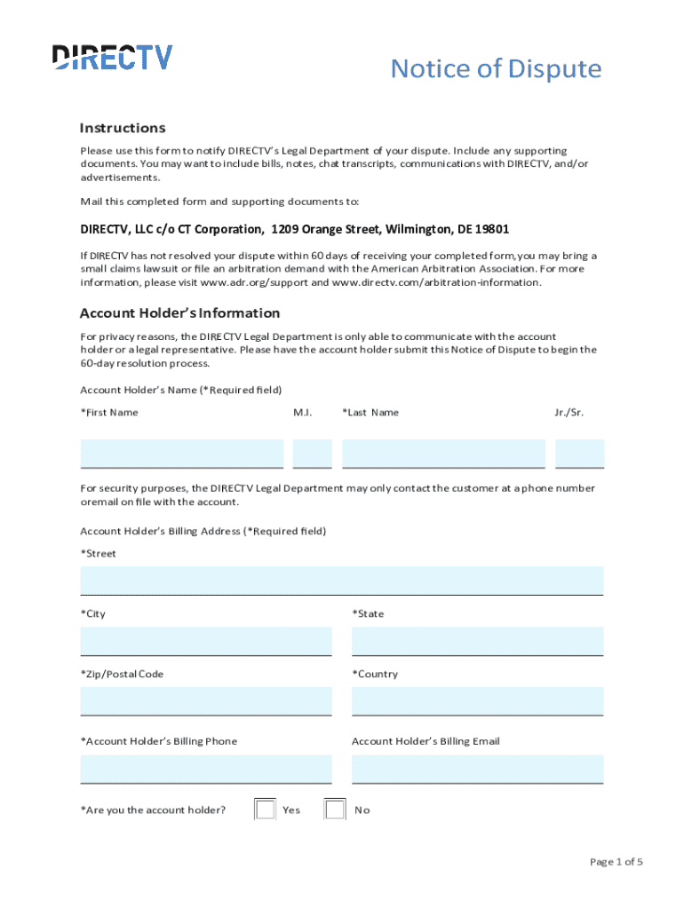DIRECTV Notice of Dispute Form